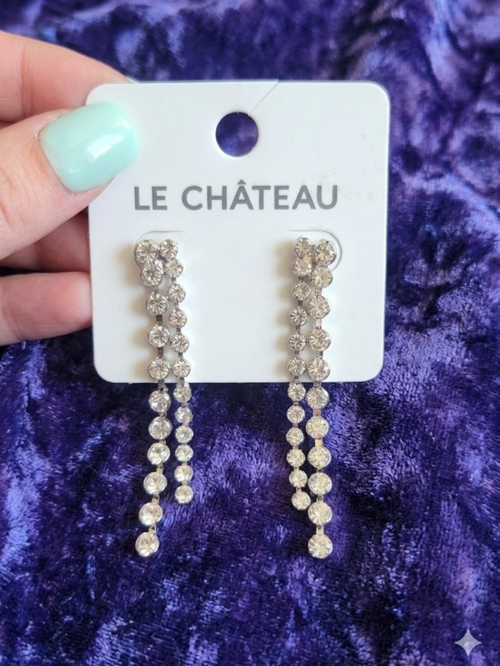 le chateau Silver Crystal Linear Drop Earrings - Clear